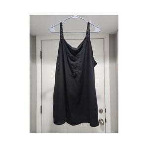 Black Top with Lace Straps and Black Buttons